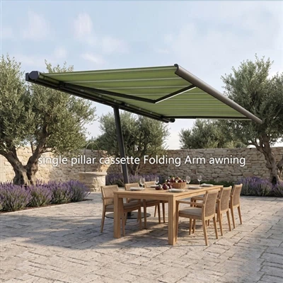 Single Pillar Cassette Folding Arm Awning